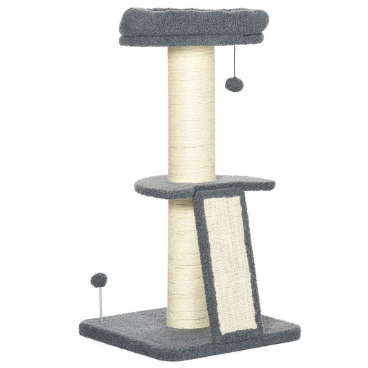 Cat Tree Tower for Indoor Cats w/ Scratching Posts, Pad, Dark Grey, Toy Ball