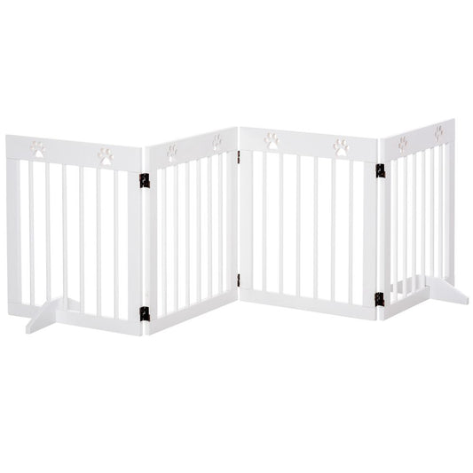 Freestanding Pet Gate 4 Panel Folding Wooden Dog Barrier w/ Support Feet