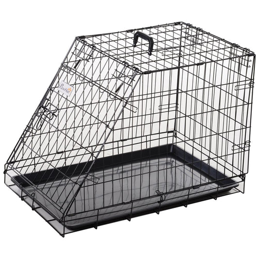 Metal Collapsible Car Dog Cage Transport Carrier Removable Tray 77 x 47 x 55cm