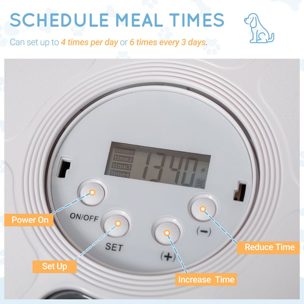 Automatic Pet Feeder w/ Digital Timer Six-Meal Food Dispenser Trays White