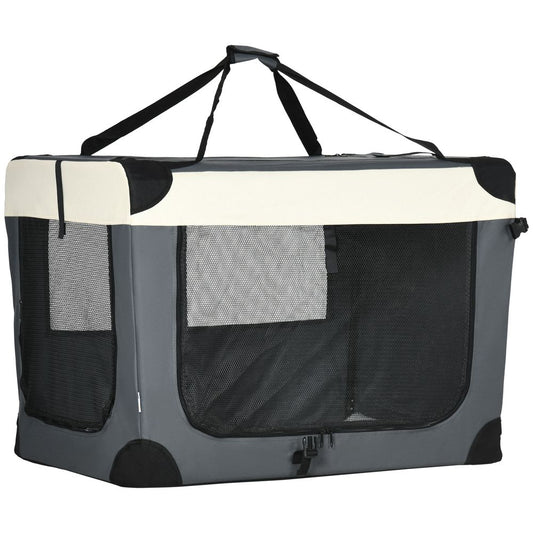 91cm Foldable Pet Carrier w/ Cushion, for Large Dogs and Cats - Grey Pawhut