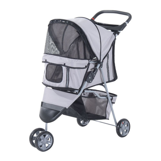 Pet Stroller Pushchair Carrier for Cat Puppy with 3 Wheels Grey Pawhut