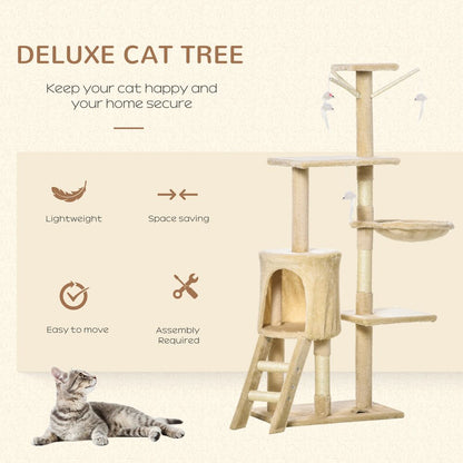 Cat Tree Kitty Activity Centre Condo Scratching Post with Toys Beige 131cm