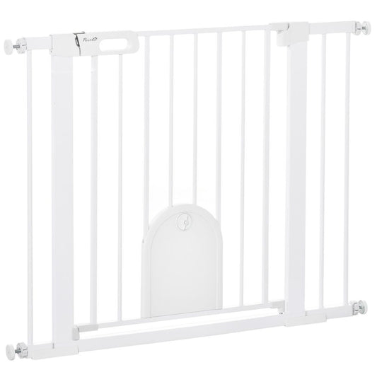 75-103 cm Pet Safety Gate Pressure Fit Stair w/ Small Door Double Locking