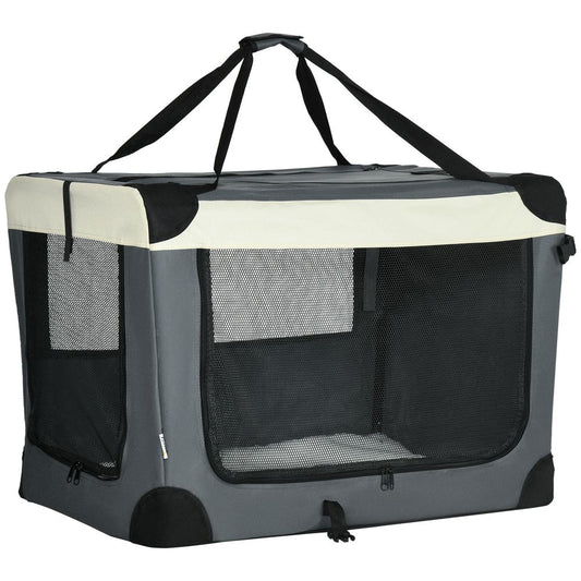 81cm Foldable Pet Carrier w/ Cushion, for Medium Dogs and Cats - Grey Pawhut